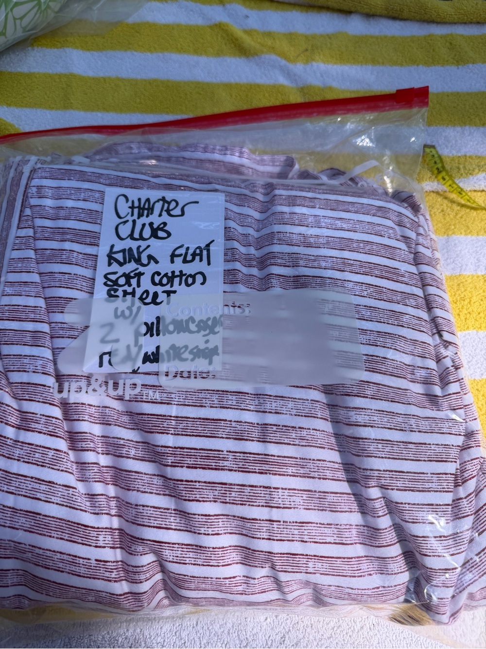 Charter Club red and White Striped King Flat Sheet with two matching king cases